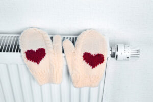 mittens on boiler radiator