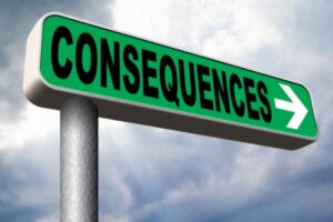 consequences road sign with clouds as background depicting running out of propane