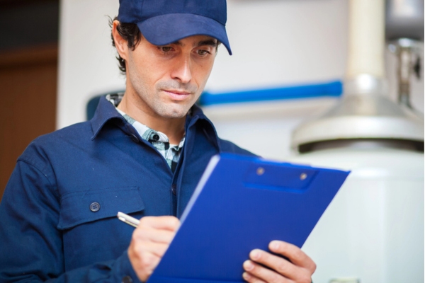 man writing on a clipboard depicting professional propane tank inspection