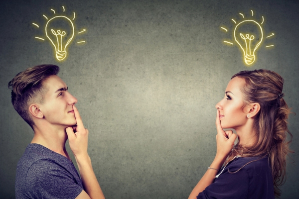 man and woman with light bulb doodle on top of their head depicting understanding humidity management