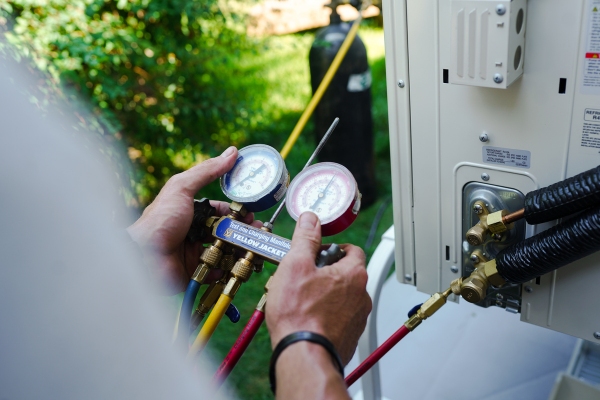 Wilcox Energy HVAC technician assessing refrigerant leak