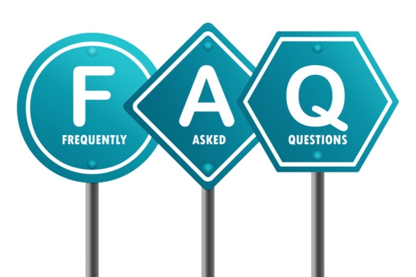 Blue road sign with Frequently Asked Questions (FAQ) word