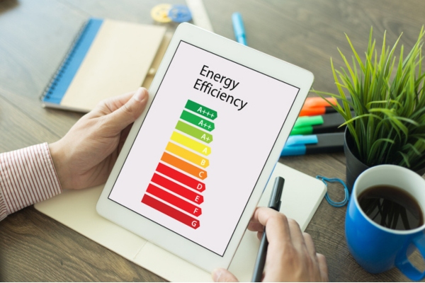 Energy Efficiency meter displayed on a digital tablet depicting heating system